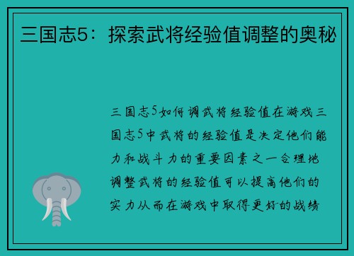 三国志5：探索武将经验值调整的奥秘